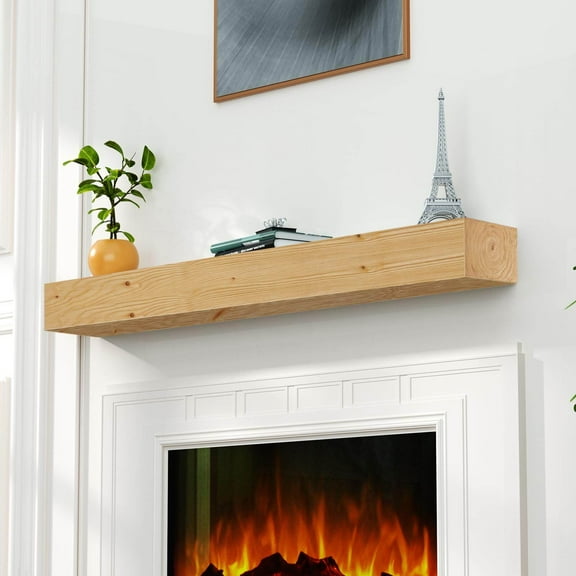Indoor Fireplaces Fireplace Mantel,72" Wood Floating Fireplace Shelves,Wall Mounted Wooden Display Shelving,Handcrafted Wood Brack,Natural Mantels Over Fireplace,72" x 8" x 6"-Clear Varnished Natural