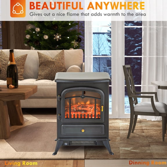 Indoor Fireplaces HOMCOM 22" Electric Fireplace Heater, Freestanding Fire Place Stove with Realistic LED Flames and Logs, and Overheating Protection, 750W/1500W, Black,Gas Indoor Fireplaces