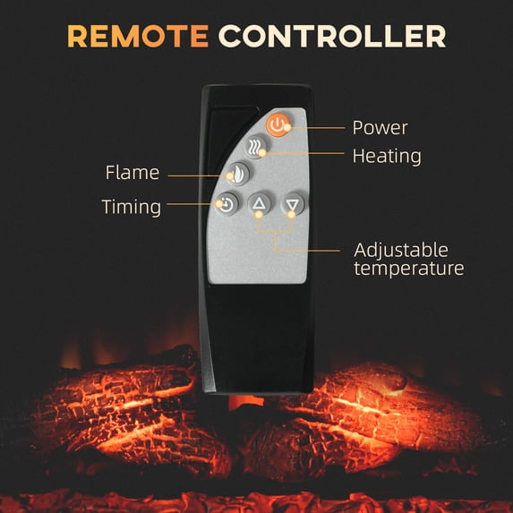 Indoor Fireplaces HOMCOM 27" Electric Fireplace Insert, Retro Recessed Fireplace Heater with Realistic Log Flame, Remote Control, and Adjustable Brightness, 1400W, Black,Gas Indoor Fireplaces