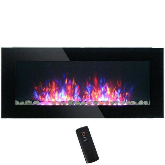 Indoor Fireplaces HOMCOM 41.3" 1500W Electric Wall-Mounted Fireplace with Flame Effect, 7 Color Background Light, Black,Gas Indoor Fireplaces