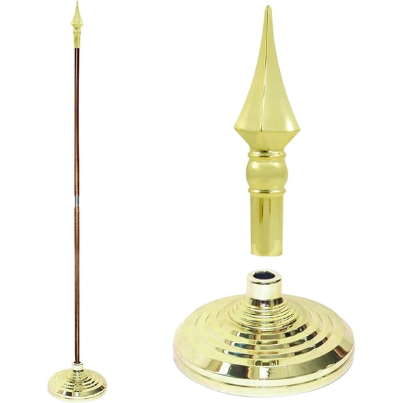 Super Tough Indoor Flag Pole kit 7ft - Plastic Spear - Gold Texture Base - Aluminum Flagpole with Brass Finish - Heavy Duty Inside House Flagstaff - Interior Shaft and Stand - No Ensign Included