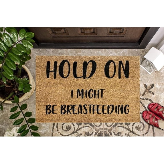 Indoor Floor Mats for Home Entrance Hold On I Might Be Breastfeeding Indoor Door Mat Non Slip Floor Mat for Home Bathroom Kitchen Entrance 16 x 24 inch