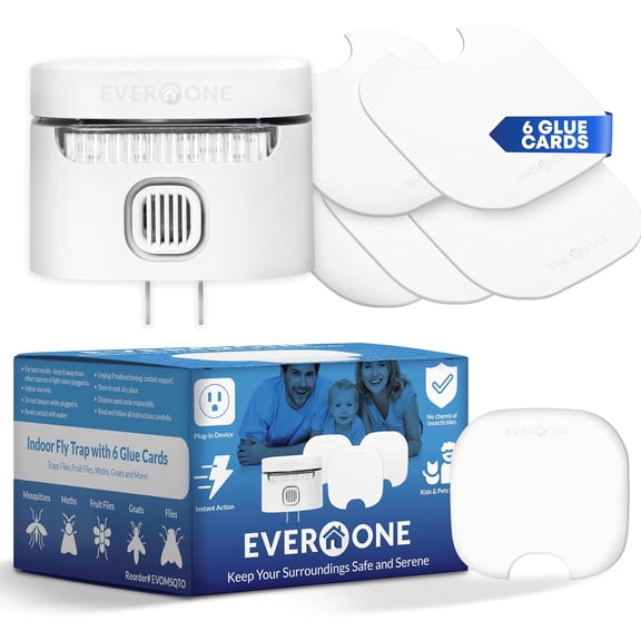 Indoor Fly Trap Device with 6 Glue Cards Effective Plug-in Flying Insect Trap for Home Bug Catcher and Mosquito Killer Sticky Traps for Flies, Gnats, and Moths