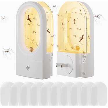 Indoor Flying Insect Trap, (2 Devices + 8 Refills)  Plug-in Indoor Bug Light Insect Killer with Double-Sided Adhesive Glue Cards Fly Traps Get Rid of Fruit Flies, Gnat, Moth