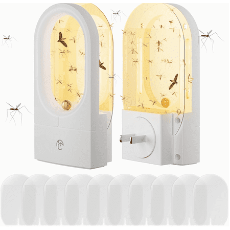 Indoor Flying Insect Trap, (2 Devices + 8 Refills) Plug-in Indoor Bug Light Insect Killer with Double-Sided Adhesive Glue Cards Fly Traps Get Rid of Fruit Flies, Gnat, Moth