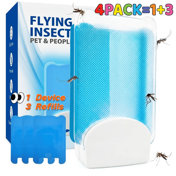 Indoor Flying Insect Trap, Plug-in Blue Light Fly Trap, Double-Sided Sticky Bug Catcher with 4 Glue Cards for Gnats, Fruit Flies, Flies, Moths, Kitchen Bedroom Bathroom(1-Pack + 4 Glue Boards)