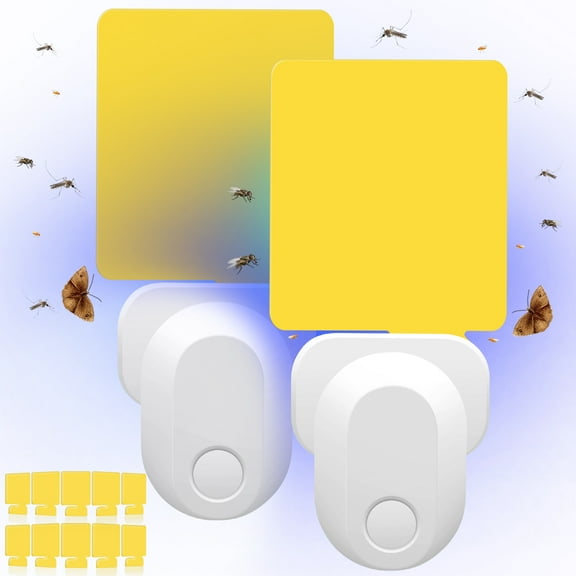 Indoor Flying Insect Trap - Upgrade Fruit Fly Gnat Traps for House Indoor,Light Attractant Gnat Bug Light Trap with Sticky Pad for Gnats(2 Pack, White)