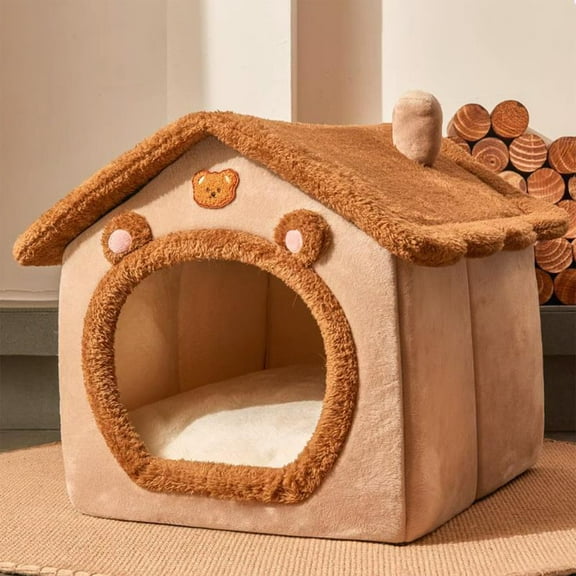Indoor Foldable Soft Kennel Bed | Warm Puppy Cave for Small Medium Large Dogs & Cats | Includes Cushion