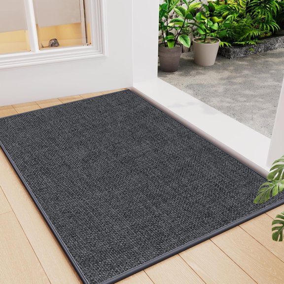 Indoor Front Door Mat 17"x30", Non Slip Braided Low-Profile Welcome Entry Mat Door Mat Indoor Entrance, Rubber Backing Washable Dirt Resistant & Absorbent Inside Entryway Doormat, Dark Gray