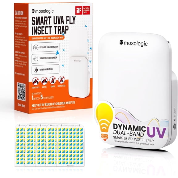 Indoor Fruit Fly Traps Smart Gnat Trap for House Indoor with Motion Sensor Night Light-3 Modes,Silent,600 Sqft Coverage,Catches Fruit Flies,Gnats,Moth, 1 Device with 5 Refills White