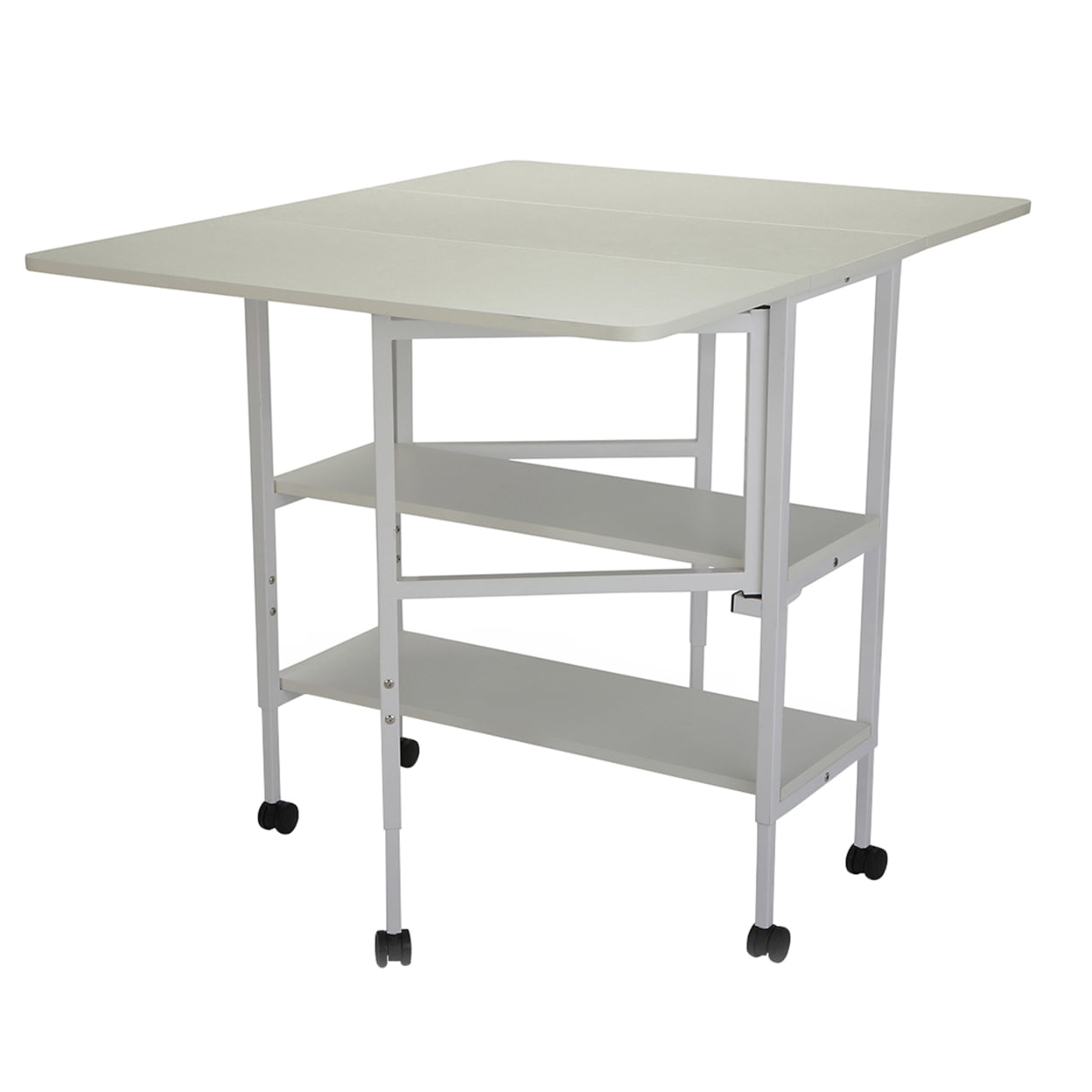 White Adjustable Height Cutting Table with Shelves