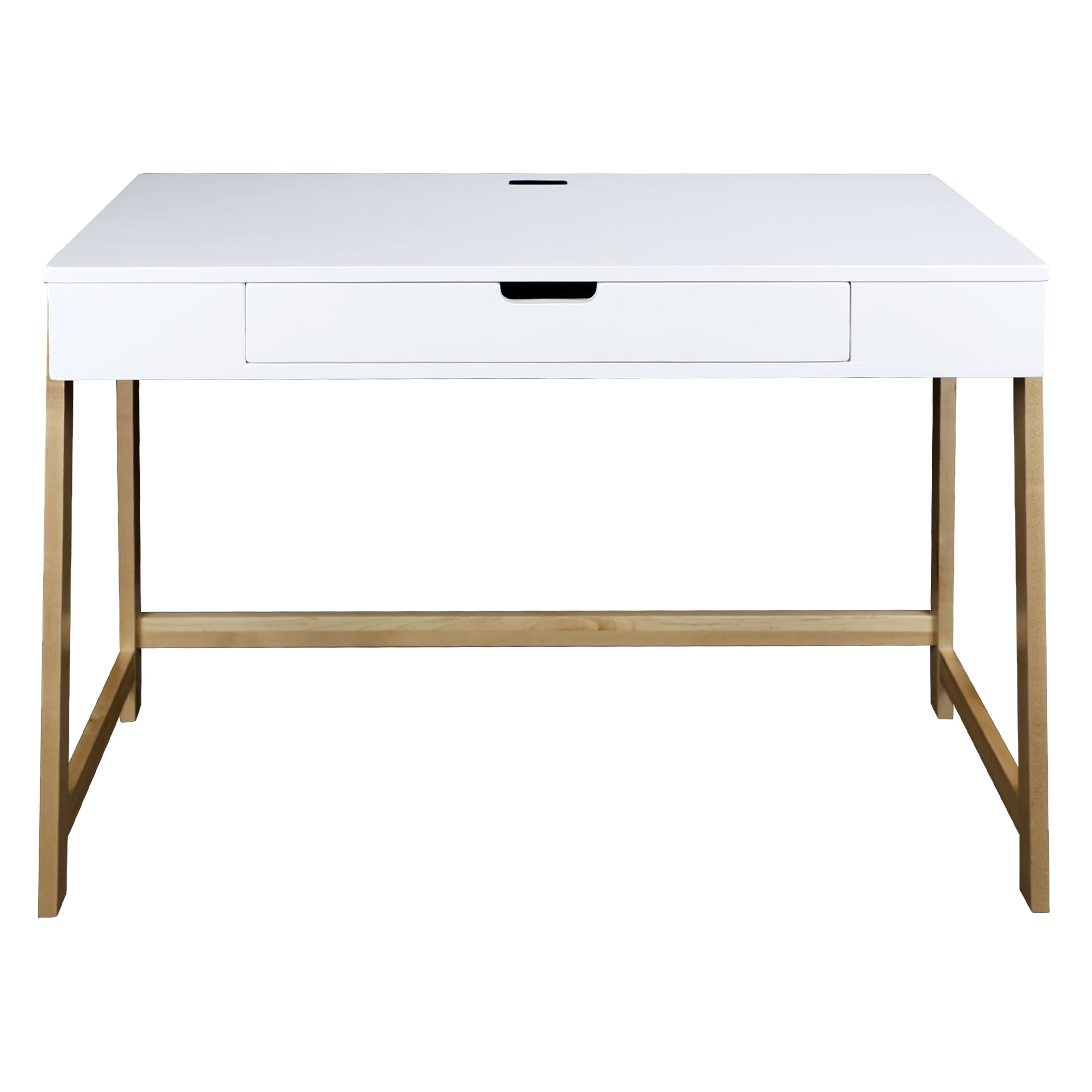 Neorustic White and Maple Desk with USB Ports