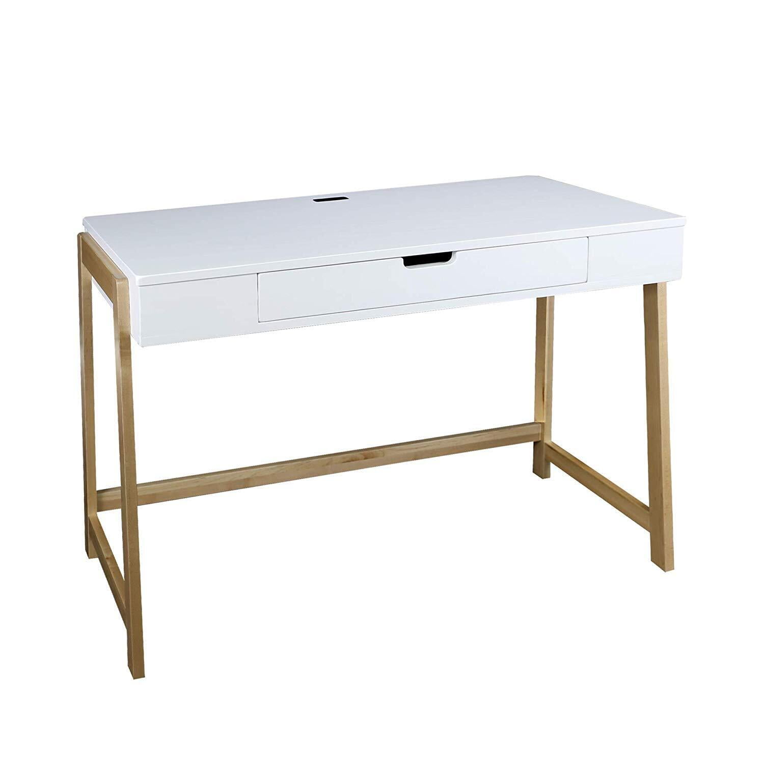 Neorustic White and Maple Desk with USB Ports