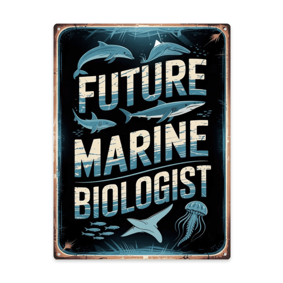 Indoor Future Marine Biologist Retro Metal Wall Plaque 12x16 Inch Basement Lounge Or Media Room Eclectic Interior Decor Detail Home With Bold Interior Personality Interior Wall Accent