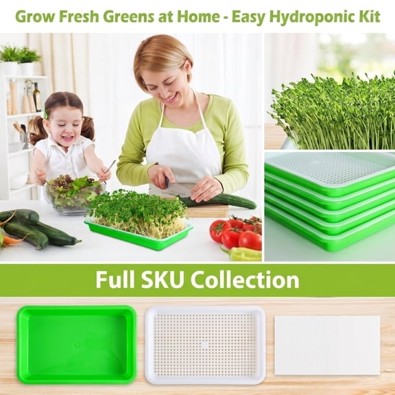 Indoor Garden Kit, Seed Sprouting Kit for No Soil Growing, 10Pc 9X6 Inch Germination Tray Set with Stands, Plantable Seed Paper Included, Water Hydroponic Seed Starting System for