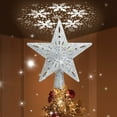 thumbnail image 1 of Indoor Glitter Lighted Silver Shinning Plastic Star Projector Christmas Tree Topper, with Rotating Snowflake Projector 10", 1 of 9