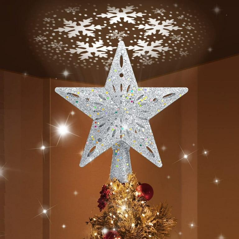 ZOELNIC Christmas Tree Topper Lighted Star, 3D Hollow Sparkling