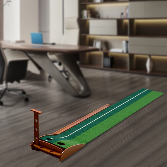 Indoor Golf Putting Exerciser, Indoor Golf Putting Mat with Auto-Ball Return, Golf Putting Mat with Leaning Rod Holder
