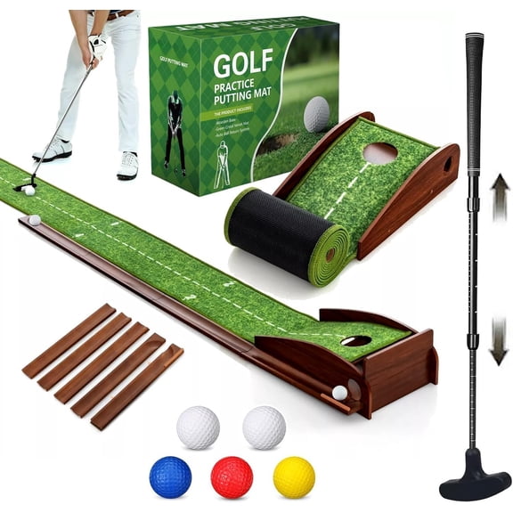 Indoor Golf Putting Mat with Putter & 5 Balls, Auto Ball Return Set, Matt for , Office, Backyard, Golf