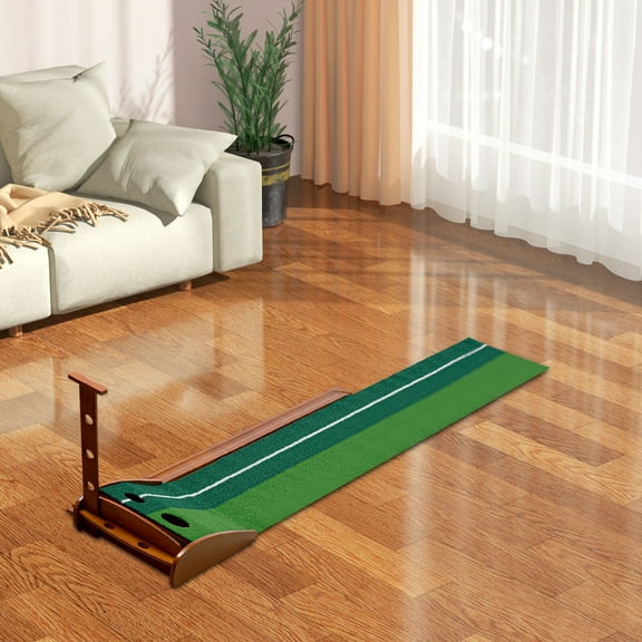 Indoor Golf Putting Mat 118" Long Golf Practice Mat with Wood Base Auto Ball Return Function