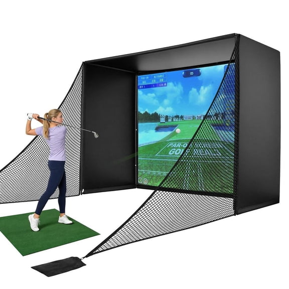 Indoor Golf Simulator Enclosure 10x8ft with HD Screen and Shank Nets for Garage or Basement Training(No Projector, Transmitter Monitor, and Simulator Software)
