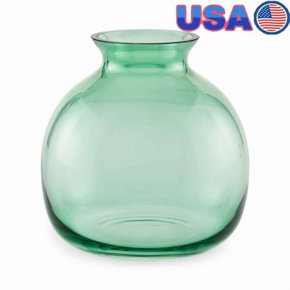 Indoor Green Glass Vase Handmade Fluted Design Flowers Home Decor Accent New