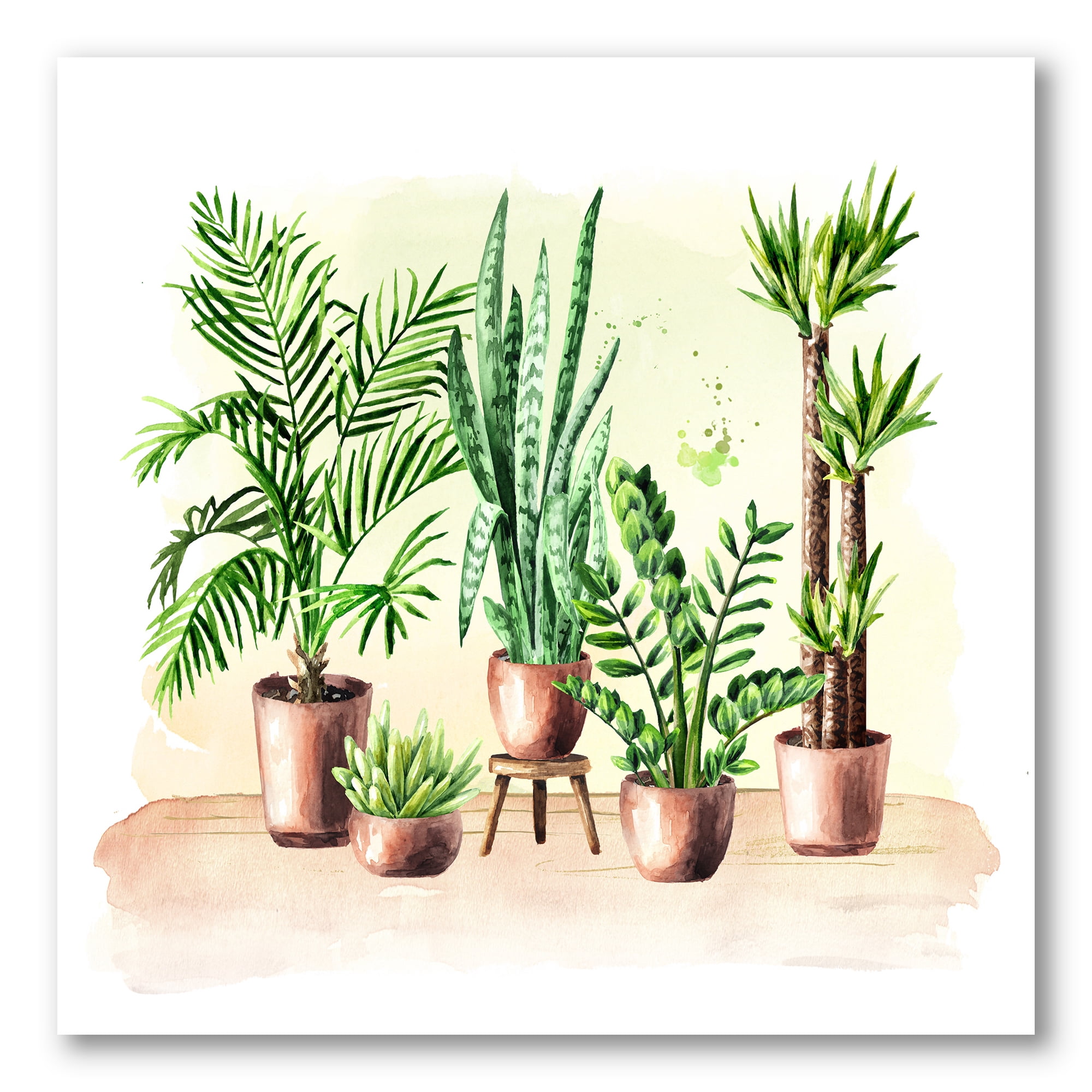 Indoor Green Home House Plants in Pots I 16 in x 16 in Painting Canvas Art Print, by Designart