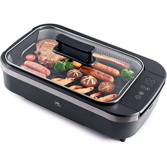 Indoor Grill, 1500W Non- Removable Grill Rack & Pan, up to 450?F, Heat Up, Dishwasher Safe, for Steaks, Burgers, Fish & Veggies, Serves 5 People