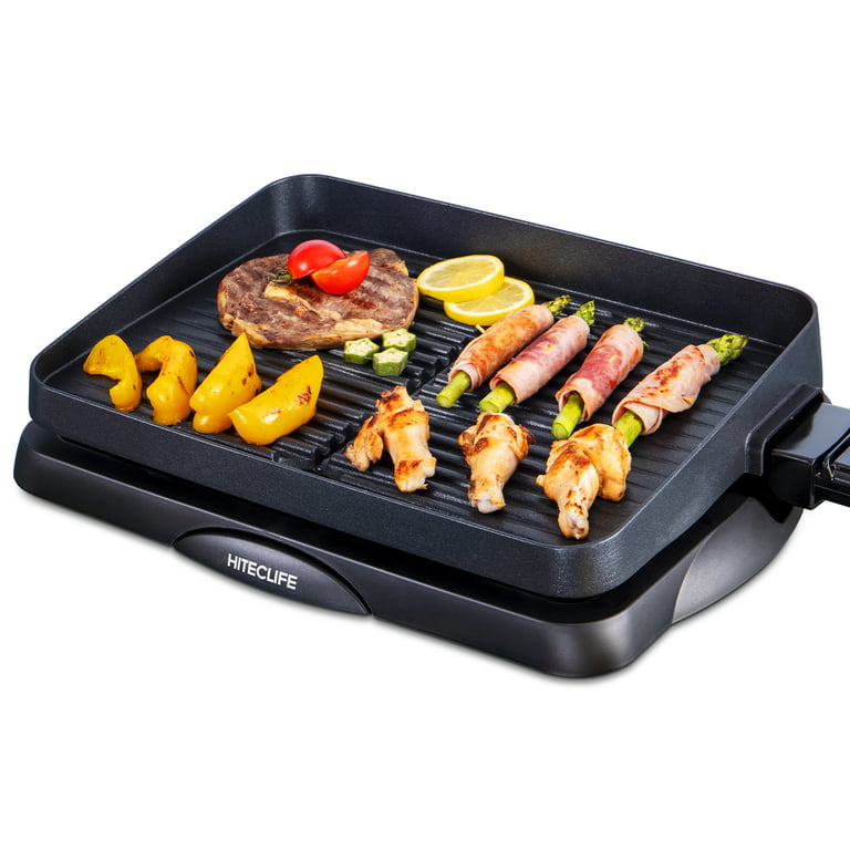 Indoor Grill Electric Nonstick BBQ Grill 1500W, Detachable Griddle Contact  Grilling with Smart 5-Heat Temp Controller, Fast Heat Up Family Size 14  inch Tabletop Plate PFOA-Free Black 