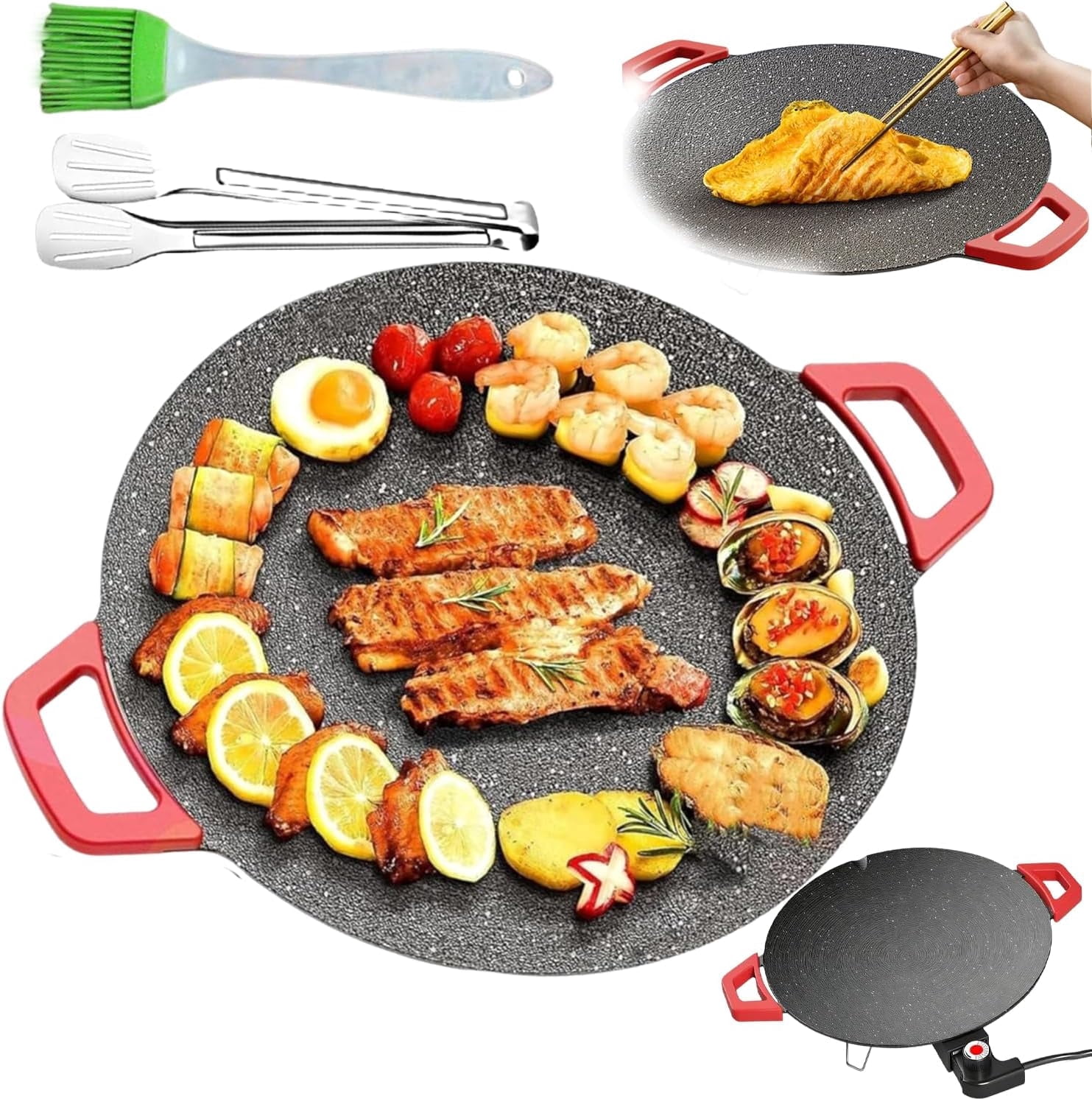 Indoor Grill Electric Smokeless Set – 14-Inch and 16-Inch Sizes are Available Nonstick Electric Griddle for Indoor Use, Compact & Versatile Cooking for Steaks, Pancakes & BBQ (14.17in)