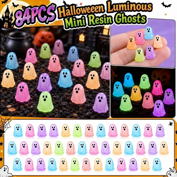 Indoor Halloween Decor,Glow-in-the-Dark Mini Ghost Figurines in Assorted Styles,A