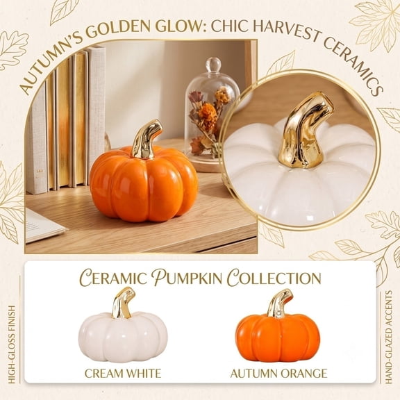 Indoor Halloween Table Decorations, Ceramic Pumpkin Decor, Small Fall Decor, Halloween Home Decor, Orange Glossy Finish, 6.5X8.5Cm for Shelf and Coffee Table