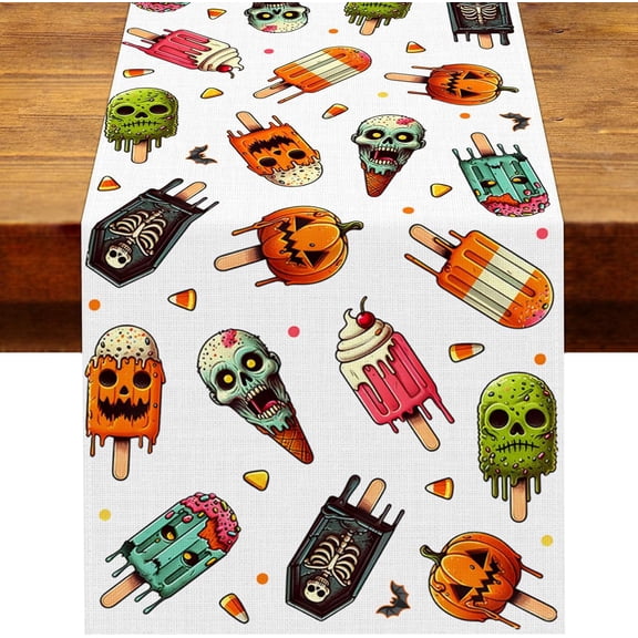 Indoor Halloween Table Decorations, Cute Halloween Decor with Playful Skull, Jack O Lantern and Spooky Popsicle Prints, for Halloween Dinner Gatherings, Kitchen, Dining Table,