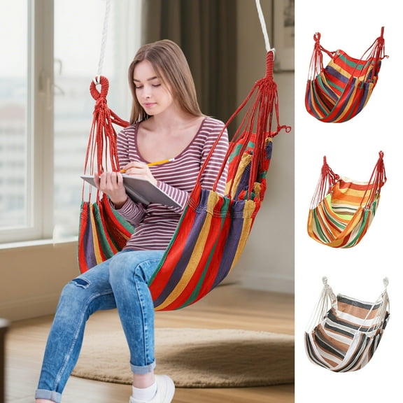 Indoor Hanging Chair for Dormitory & College Students | Lazy Cotton Swing Seat for Indoor Outdoor Use | Portable Folding Cradling Hammock Chair | Multicolor | 130x100cm | 150kg Capacity