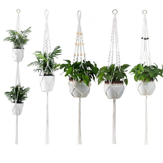 Indoor Hanging Planter Holder,5 Pack Macrame Planter Hanging Baskets,Handmade Decorative Flower Pot Holder Stand for Small Plant Pots, Outdoor Flower Pots Holder