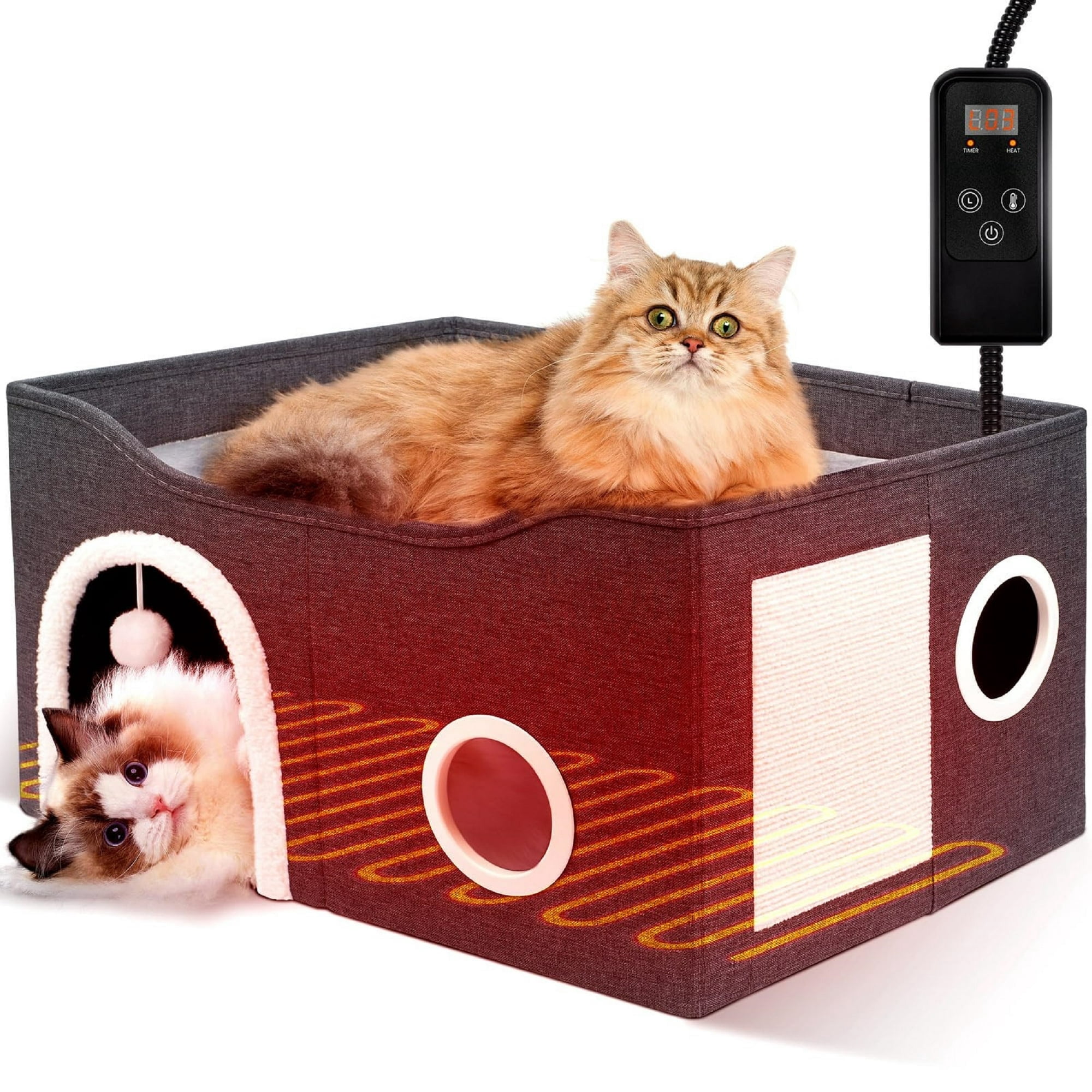 Niubya Heated Adjustable Temperature Large Indoor Cat House with Heating Pad, Black