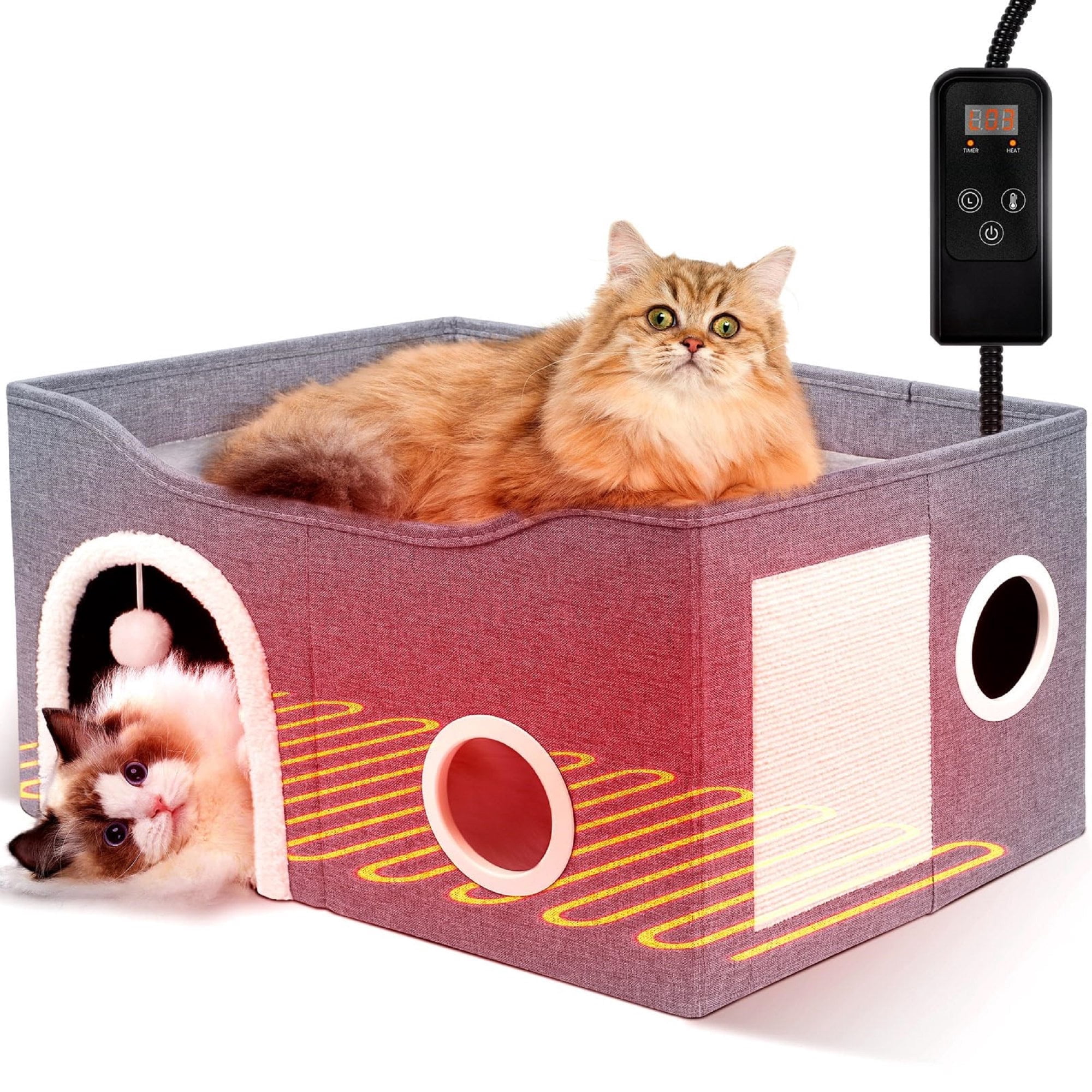 Indoor Heated Cat House, Adjustable Temperature Cat Heating Bed with ...