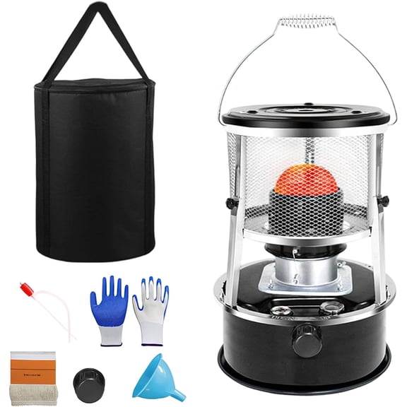 Indoor Heater Non-Electric, 9000 BTU Portable Kerosene Heater for Indoor & Outdoor Use, with Cooking Function, 6 Wicks & Bag, Height Adjustable for Camping, Emergency Heat & Survival (Q)