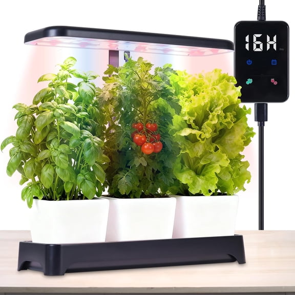 Indoor Herb Garden Kit with Full Spectrum Adjustable LED Grow Light, Height-Adjustable Planter Pot and Smart Controller, White, 16 x 6.3 x 7.1 Inches