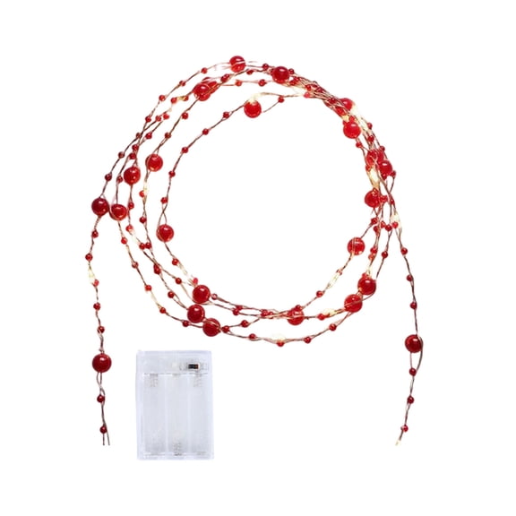 Indoor Holiday Festive Light Red Berry Bead LED with Timer Battery Powered for Home Party Decoration