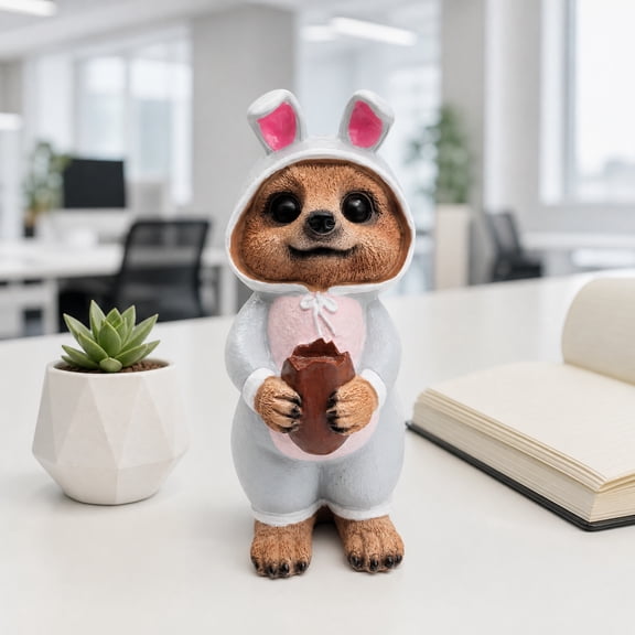 Indoor Home Accent Piece, Kitchen Counter Decor, Bar Decor, Housewarming Gift, Chef Animal Figurine, Hand-Painted Resin Meerkat Statue Holding Chocolate Egg for Casual Home Space