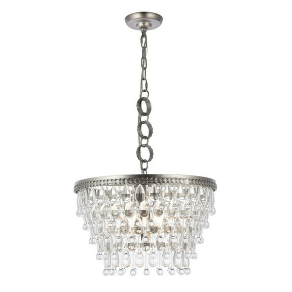 Indoor Home Decor 19"L X 19"W X 12"H Nordic 5 Light Antique Silver Pendant Clear Royal Cut Crystal