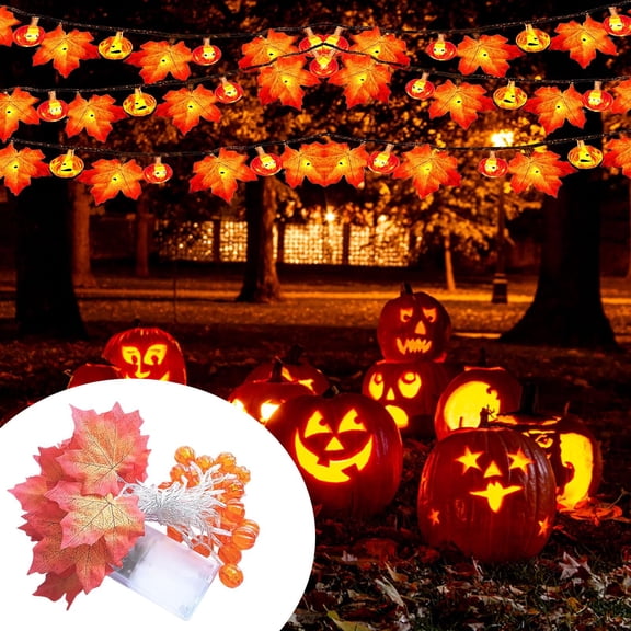 Indoor Home Decor, Halloween Fairy Lights Battery Operated, Orange String Lights, Fairy String Lights, Indoor String Lights, 6M 40 Led 20 Pumpkin 20 Maple Leaf Twinkle 3Aa Powered