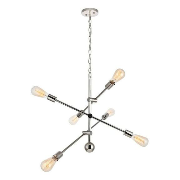 Indoor Home Decorative Midcentury Modern Axel 6 Lights Polished Nickel Pendant