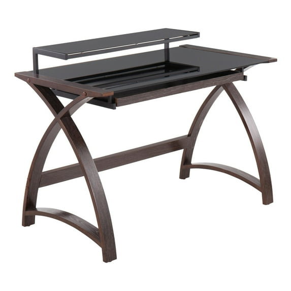 Indoor Home Office Furniture Bentley Mid-Century Modern Office Desk In Dark Grey Wood And Black Glass