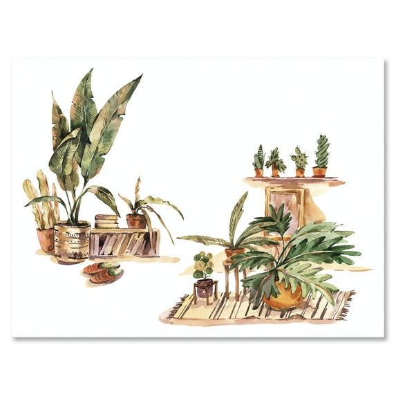 Indoor House Plants Urban Jungle in Flowerpots III 8 in x 12 in Painting Canvas Art Print, by Designart