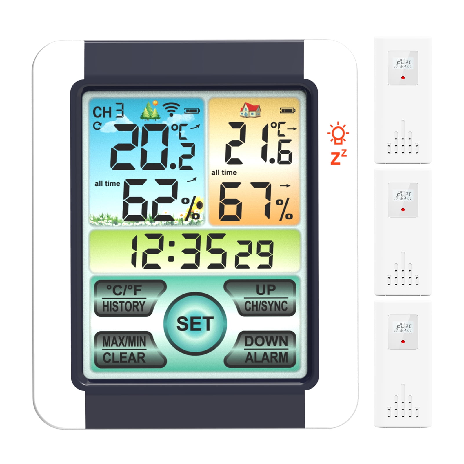 Indoor Humidity Meter Color Touchable Screen with Backlight Time Snooze