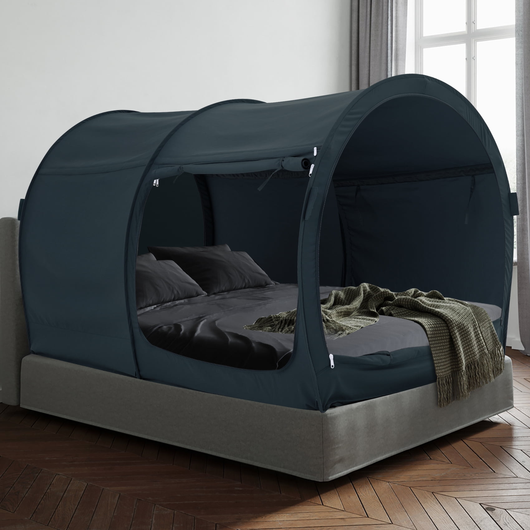 Twin Size Gray Fabric Indoor Bed Tent Canopy