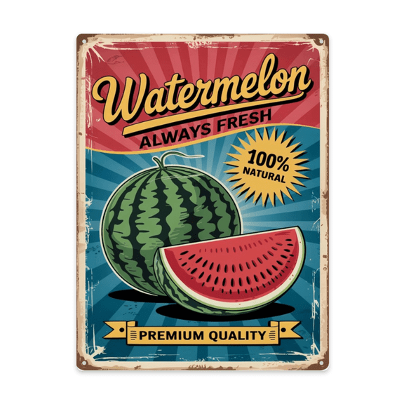 Indoor Interior Styling Piece 12x16 Inch Metal Wall Sign Featuring Always Ripe & Natural Watermelon Rustic Interior Design Touch Fits Coffee Bar Or Breakfast Corner Retro Interior Wall Accent