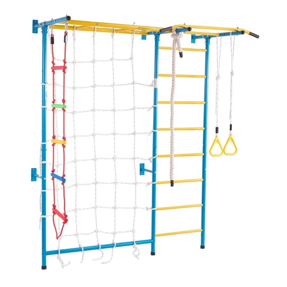 Indoor Jungle Gym for , 7-in-1 Climbing Playset with Swedish Ladder, Rings & Rope; Supports 220 lbs, Multicolor
